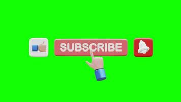 3D Subscribe like button with greenscreen background. 4K animation video