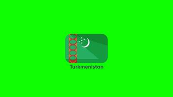 Turkmenistán bandera en verde pantalla. 3d prestados Turkmenistán nacional bandera ondulación animación con realista viento movimiento, nacional bandera de Turkmenistán con sin costura lazo animación, 2k resolución. video