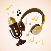 3d Headphones and Microphone Floating Objects Cartoon Style. Vector