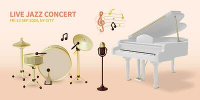 3d Live Jazz Concert Invitation Poster Template Cartoon Style. Vector