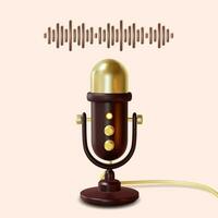 3d Voice Personal Assistant which Thin Line Sound Wave and Microphone Concept Cartoon Style. Vector