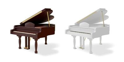 3d Different Classic Grand Piano Set Cartoon Style. Vector