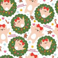 seamless pattern cartoon bear with Christmas tree and Christmas element. Cute Christmas wallpaper for card, gift wrap paper vector