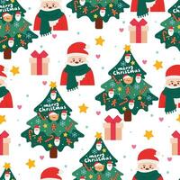 seamless pattern cartoon Santa with Christmas tree and element. Cute Christmas wallpaper for card, gift wrap paper vector