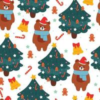 sin costura modelo dibujos animados oso con Navidad árbol y Navidad elemento. linda Navidad fondo de pantalla para tarjeta, regalo envolver papel vector