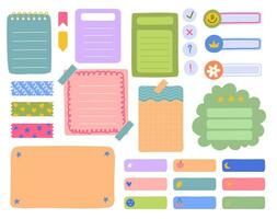 Cartoon Color Different Task Planners and Paper Sticky Notes Set. Vector