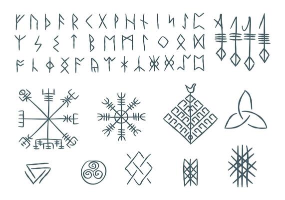 Futhark Norse Islandic and Viking Runes Sign Thin Line Icon Set. Vector