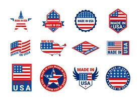 Cartoon Color Different Made in Usa Labels Set. Vector