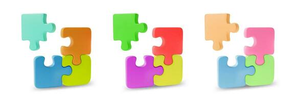 3d Different Color Jigsaw Puzzle Set Cartoon Style. Vector