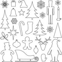 Christmas Illustrations Black Outline Vector Silhouettes