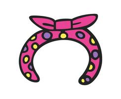 Headband with bow. Pink color. Hairband wit ribbon. vector