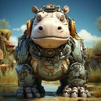 AI generated 3D cartoon hippo robot photo