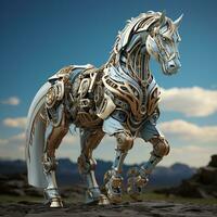 ai generado 3d dibujos animados caballo robot foto