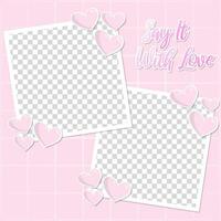 valentine day blank photo template mockup frame cute pink love february hype style background design vector