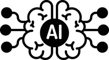 Ai brain thinking solid glyph vector illustration