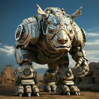 AI generated 3D cartoon rhino robot photo