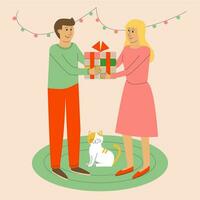 Hand drawn Christmas web concept in flat style with characters. vector