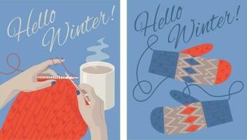 conjunto de dos invierno saludo tarjetas vector