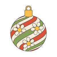 Groovy retro christmas ball. Merry christmas retro style vector illustration icon