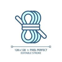 2D pixel perfect blue rope icon, isolated vector, editable hiking gear thin line illustration. vector