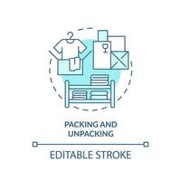 2D editable packing and unpacking icon representing moving service, monochromatic isolated vector, blue thin line illustration. vector