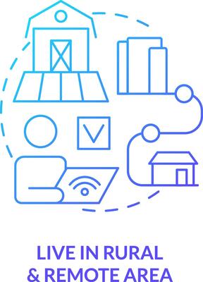 2D live in rural and remote area thin line gradient icon concept, isolated vector, blue illustration representing online therapy.