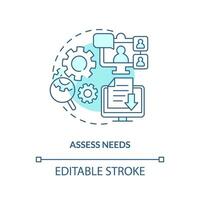 2D editable assess needs thin line blue icon concept, isolated vector, monochromatic illustration representing knowledge management. vector