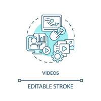 2D editable videos thin line blue icon concept, isolated vector, monochromatic illustration representing knowledge management. vector