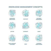 2D editable blue icons set representing knowledge management concepts, isolated vector, thin line monochromatic illustration. vector