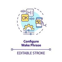 2D editable configure wake process thin line icon concept, isolated vector, multicolor illustration representing voice assistant. vector