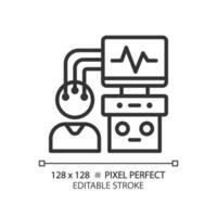 Eeg machine pixel perfect linear icon. Brain activity. Sleep disorder. Nervous system. Clinical research. Thin line illustration. Contour symbol. Vector outline drawing. Editable stroke