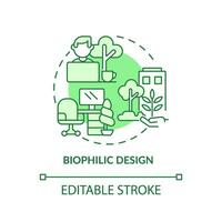 Editable biophilic design green icon concept, isolated vector, sustainable office thin line illustration. vector