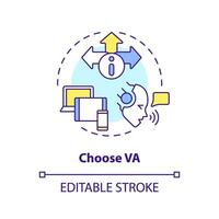 2D editable choose VA thin line icon concept, isolated vector, multicolor illustration representing voice assistant. vector