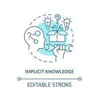 2D editable implicit knowledge thin line blue icon concept, isolated vector, monochromatic illustration representing knowledge management. vector