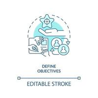 2D editable define objectives thin line blue icon concept, isolated vector, monochromatic illustration representing knowledge management. vector