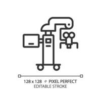 Surgical microscope pixel perfect linear icon. Medical optic. Operating room equipment. Precision tool. Thin line illustration. Contour symbol. Vector outline drawing. Editable stroke