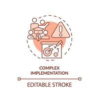 Editable complex implementation red icon concept, isolated vector, sustainable office thin line illustration. vector