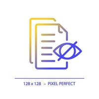 2D pixel perfect gradient confidential document icon, isolated vector, thin line document illustration. vector