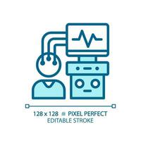 Eeg machine pixel perfect light blue icon. Brain activity. Sleep disorder. Nervous system. RGB color sign. Simple design. Web symbol. Contour line. Flat illustration. Isolated object vector