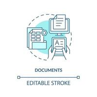 2D editable documents thin line blue icon concept, isolated vector, monochromatic illustration representing knowledge management. vector