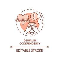 2D editable thin line icon denial in codependency concept, monochromatic isolated vector, red illustration representing codependent relationship. vector