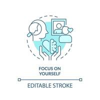 2D editable thin line icon focus on yourself concept, monochromatic isolated vector, blue illustration representing codependent relationship. vector