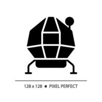 Lunar module pixel perfect black glyph icon. Moon lander. Space flight. Apollo spacecraft. Aeronautical engineering. Silhouette symbol on white space. Solid pictogram. Vector isolated illustration