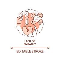 2D editable thin line icon lack of empathy concept, monochromatic isolated vector, red illustration representing codependent relationship. vector