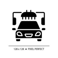 2D pixel perfect glyph style car wash icon, isolated vector, simple silhouette illustration representing car service and repair. vector