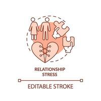 2D editable thin line icon relationship stress concept, monochromatic isolated vector, red illustration representing codependent relationship. vector