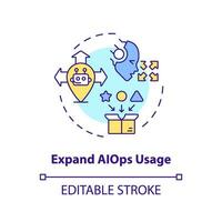 2D editable expand AI ops usage icon representing AI ops, isolated vector, multicolor thin line illustration. vector