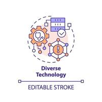 2D editable multicolor icon diverse technology concept, isolated vector, health interoperability resources thin line illustration. vector