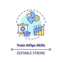 2D editable train AI ops skills icon representing AI ops, isolated vector, multicolor thin line illustration. vector