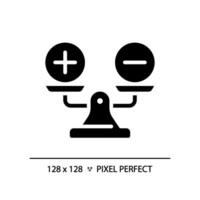 2D pixel perfect silhouette weight scale with plus and minus icon, isolated vector, glyph style black illustration representing comparisons vector